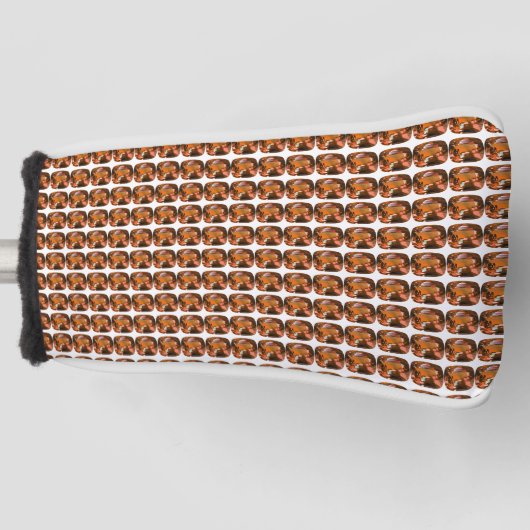 オレンジ色のクッションカットパターン ゴルフヘッドカバー (正面)