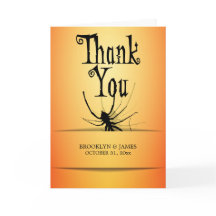 オレンジ色のクモのハロウィンカードありがとう