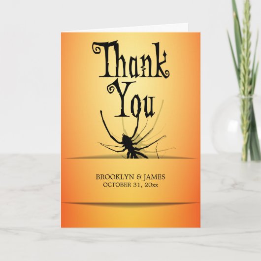 オレンジ色のクモのハロウィン感謝カード サンキューカード (正面)