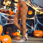 オレンジ色のクモの巣パターンハロウィン レギンス