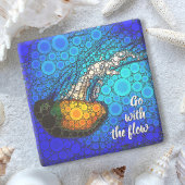 オレンジ色のクラゲ青海が流れ引用文 ストーンコースター