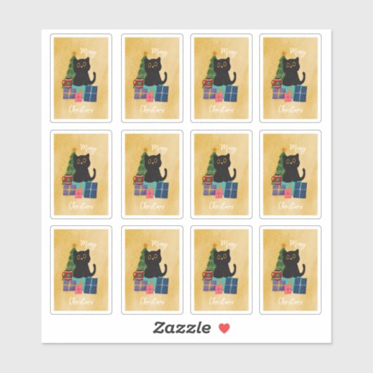 オレンジ色のクリスマスの可愛い猫のコーヒーアート シール (シート)