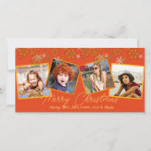 オレンジ色のクリスマスの雪数々の片 – フォトカード シーズンカード (正面)