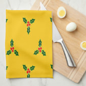 オレンジ色のクリスマスホリー キッチンタオル (四つ折り)