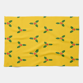 オレンジ色のクリスマスホリー キッチンタオル