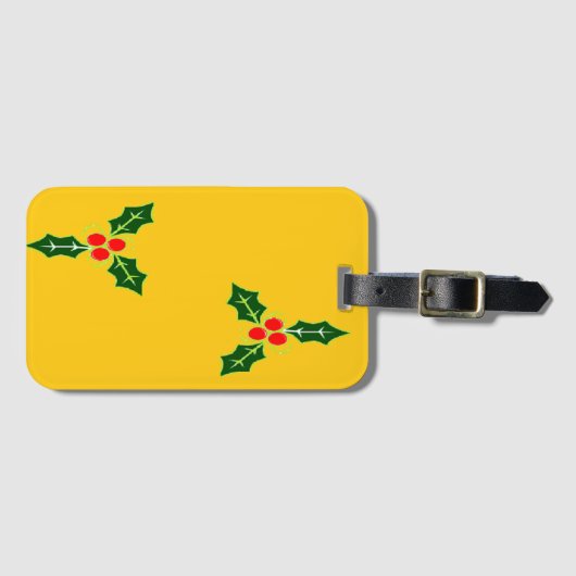 オレンジ色のクリスマスホリー ラゲッジタグ (正面横)