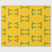 オレンジ色のクリスマスホリー ラッピングペーパー (フラット)