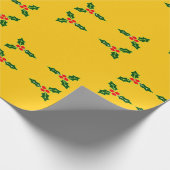 オレンジ色のクリスマスホリー ラッピングペーパー (角)