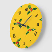 オレンジ色のクリスマスホリー ラージ壁時計 (傾斜)