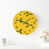 オレンジ色のクリスマスホリー ラージ壁時計 (ホーム)