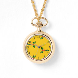 オレンジ色のクリスマスホリー 腕時計