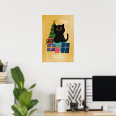 オレンジ色のクリスマス かわいい猫 コーヒー ウォールアート (ホームオフィス)