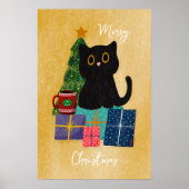 オレンジ色のクリスマス かわいい猫 コーヒー ウォールアート (正面)