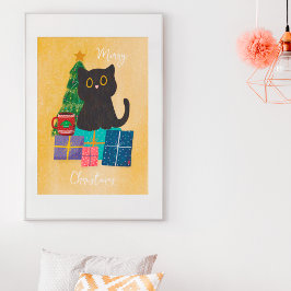 オレンジ色のクリスマス かわいい猫 コーヒー ウォールアート