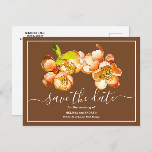 オレンジ色のクリンスブラウン背景の日付の保存 ポストカード (正面/裏面)