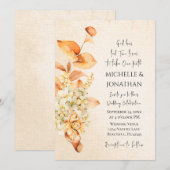 オレンジ色のクリーム フラワーのあるクラシックなクリスチャン ウェディング 招待状 (正面/裏面)