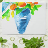 オレンジ色のクンクアットフルーツアートの水色 キッチンタオル (折り畳み)