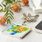 オレンジ色のクンクアットフルーツアートの水色 キーホルダー (側面)