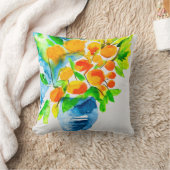 オレンジ色のクンクアットフルーツアートの水色 クッション (ブランケット)