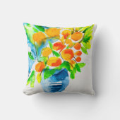 オレンジ色のクンクアットフルーツアートの水色 クッション (正面)