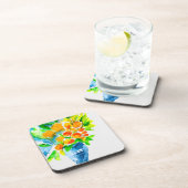 オレンジ色のクンクアットフルーツアートの水色 コースター (右側)