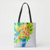 オレンジ色のクンクアットフルーツアートの水色 トートバッグ (正面)