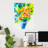 オレンジ色のクンクアットフルーツアートの水色 ポスター (ホームオフィス)