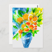 オレンジ色のクンクアットフルーツアートの水色 ポストカード (正面/裏面)