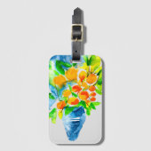 オレンジ色のクンクアットフルーツアートの水色 ラゲッジタグ (正面縦)