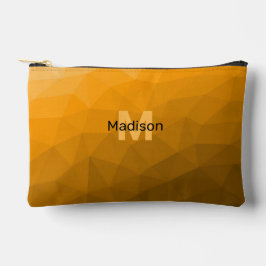 オレンジ色のグラデーションジオメトリメッシュパターンモノグラム アクセサリーポーチ