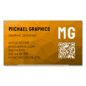 オレンジ色のグラデーション幾何学的メッシュパターンQRコード マグネット名刺 (正面)