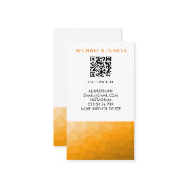 オレンジ色のグラデーション幾何学的メッシュパターンQRコード 名刺