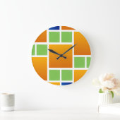 オレンジ色のグラデーション正方形 ラージ壁時計 (ホーム)