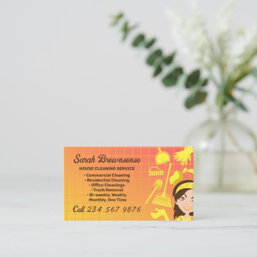 オレンジ色のグラデーション清掃サービス 名刺 (スタンド正面)