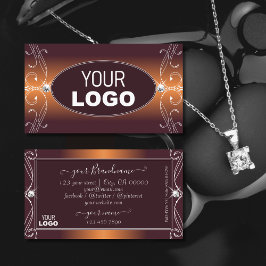 オレンジ色のグラデーション茶色の華美輝く宝石とロゴ 名刺