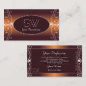 オレンジ色のグラデーション茶色華美の輝く宝石イニシャル 名刺 (正面/裏面)