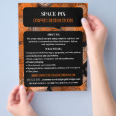 オレンジ色のグラフィックサークル、グラフィックデザイナー広告 チラシ (手)