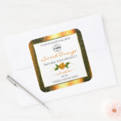 オレンジ色のグリッターホワイトプロダクトラベルバラロゴの追加 スクエアシール (封筒)