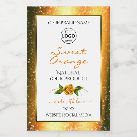 オレンジ色のグリッターホワイトプロダクトラベルバラロゴの追加 フードラベル (シングルラベル)