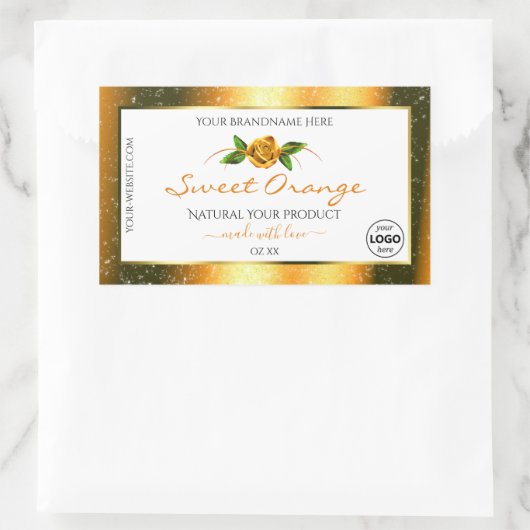 オレンジ色のグリッターホワイトプロダクトラベルバラロゴの追加 長方形シール (バッグ)