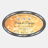 オレンジ色のグリッター製品ラベルきらめくダイヤモンド 楕円形シール (正面)