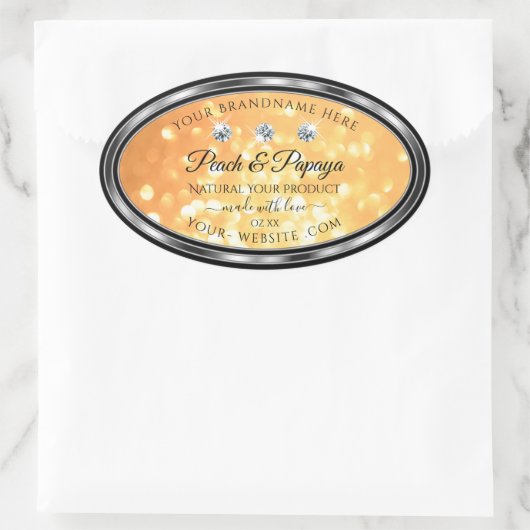 オレンジ色のグリッター製品ラベルきらめくダイヤモンド 楕円形シール (バッグ)