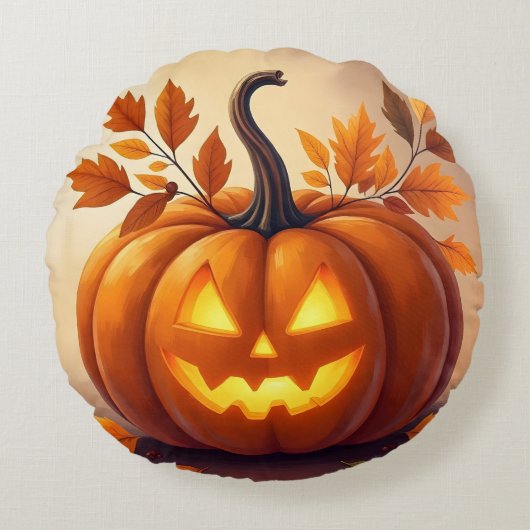 オレンジ色のグルドグロー | 秋エレガント装飾用クッション ラウンドクッション (正面)