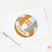 オレンジ色のグレーのチームカラー男の子バレーボール ラウンドシール (封筒)