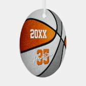 オレンジ色のグレーの女の子バスケットボールの記念 メタルオーナメント (正面右)