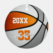 オレンジ色のグレーの女の子バスケットボールの記念 メタルオーナメント (正面)