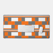 オレンジ色のグレーの白チェックストライプパターン デスクマット (キーボード&マウス)