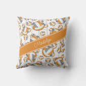 オレンジ色のグレーガーリーのバレーボール模様ネットアクセント クッション (裏面)