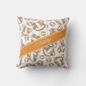 オレンジ色のグレーガーリーのバレーボール模様ネットアクセント クッション (正面)