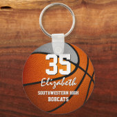 オレンジ色のグレーチームカラーガールズバスケットボール キーホルダー (正面)